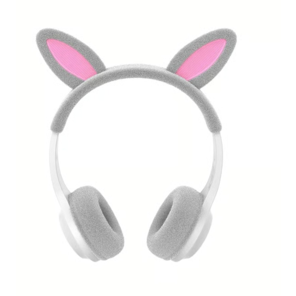 Kids Wireless Bluetooth Headphones Bunny Ears Gray/White Volume Safe